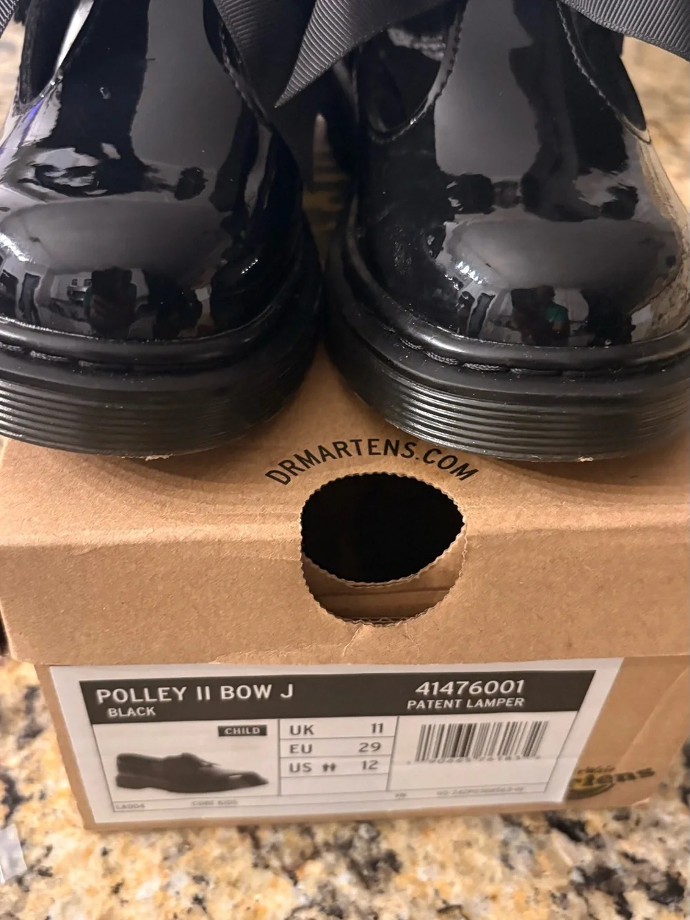 Dr. Martens Black Patent Leather Kids Bow Shoes
